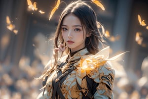 1girl, best quality, masterpiece, beautiful and aesthetic, 16K, (HDR:1.4),  cinematic lighting, ambient lighting, warm light, sidelighting, Exquisite details and textures, cinematic shot,  fantasy landscape,  fireflies,knight,armor,1girl,1 girl