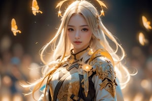 best quality, masterpiece, beautiful and aesthetic, 16K, (HDR:1.4),  cinematic lighting, ambient lighting, warm light, sidelighting, Exquisite details and textures, cinematic shot,  fantasy landscape, temple inside a large cave,  fireflies,knight,armor,1girl,1 girl