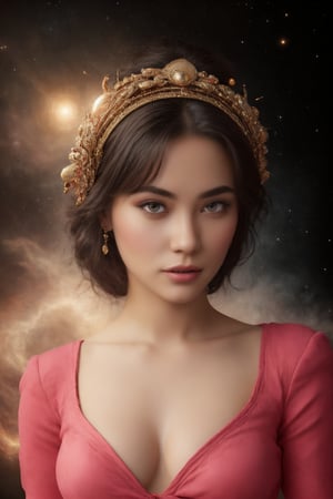 (ultra realistic,32k, masterpiece:1.2),(high detailed skin:1.1),( high quality:1.1), (masterpiece, best quality), best quality, masterpiece, photorealistic, ultrarealistic, professional photograph shot on Canon EOS R6, More detail,)
(in Don Bluth style:1.4), (masterpiece:1.2), (A female cosmic entity with a body resembling a swirling vortex of galaxies and eyes that hold the secrets of the universe, attire inspired by the birth of stars and the swirling chaos of nebulae, rendered in a breathtaking cosmic art style with swirling colors and celestial motifs, wearing unique Avant-garde masterpiece attire and headdress:1.1), (illuminated by the ethereal glow of a quasar, set against the backdrop of a panoramic view of the cosmos), (upper body portrait from the Waist:1.1), (hyperdetailed:1.1), (intricate details:1.0), (Refined details:1.1), (best quality:1.1), (very stylish detailed modern haircut, mesmerizing detailed radiant face, mesmerizing detailed beautiful eyes:1.2)