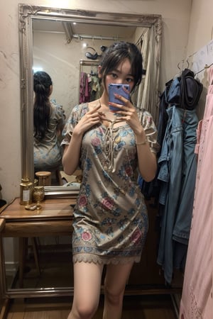 Ladies Rayon Short Dress,in front of mirror