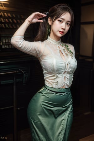 (Best quality, 8k, 32k, Masterpiece, Photorealistic, high contrast, UHD:1.2),(masterpiece, high quality:1.5), (8K, HDR), masterpiece, best quality, 1girl, solo, PrettyLadyxmcc,OrgLadymm,long_ponytail,((white_shirt,green_long_skirt,long_skirt)),(pose:random poses),long_skirt,
