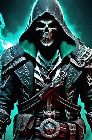 A sleek Modern Gaming logo, The grim reaper dressed as a rogue from Dungeons of dragons, bold colors of black and green, wearing a rogue type mask, black background, Dramatic lighting, Hyper resolution, Insanely detailed, HD, Hyper detailed, Batik, 10k photo realism, Full body rendition holding two original obsidian daggers, Datamoshing style, Assassins Creed Inspired, Assassins Creed Rogue inspired, Grim Reaper inspired, World of Warcraft undead rogue inspired, Hyper definition, insane detail, super realistic rendering, Black and Dark Green outfit, Hyper detailed Skull, incredibly defined skull, Incredible outfit detail, superior outfit detail rendering, Hyper realistic design, HD Outfit resolution, Super rare outfit design, Hyper Photo realism, Photo taken by a Canon EOS Rebel SL3 Digital SLR Camera,