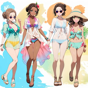 //Character
1girl,
BREAK
//Fashions 
Tropical Paradise Decollete See-Through Tunic Setup,
Top, A vibrant, sheer tunic in tropical floral print with plunging decollete neckline, lightweight fabric and breezy, perfect for beach or resort setting,
Undergarment, bright, coordinating bikini top in solid color, one of floral print hues,
Bottom, High-waisted bikini bottoms in color to top, cohesive and vibrant look,
tunic features short, flutter sleeves, tie-front closure at neckline, adjustable coverage, relaxed fit, hemline is asymmetrical, shorter front, longer back, flattering silhouette,
BREAK
Accessories, Tropical-inspired accessories wide-brimmed straw hat, colorful beaded bracelets, oversized sunglasses,
Footwear, Simple, flat sandals or espadrilles in neutral tone, Hair styled in loose, beachy waves or messy bun, Makeup is natural and fresh, focus on bronzed skin, hint of highlighter, coral or pink lip gloss,
BREAK

,(mio-XL)