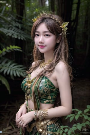 {{best quality}}, {{masterpiece}}, {{ultra-detailed}}, {illustration}, {detailed light}, {an extremely delicate and beautiful},PrettyLadyxmcc,smile,forest fairy costume,1girl