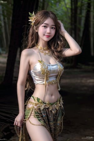 {{best quality}}, {{masterpiece}}, {{ultra-detailed}}, {illustration}, {detailed light}, {an extremely delicate and beautiful},PrettyLadyxmcc,smile,forest fairy costume,1girl