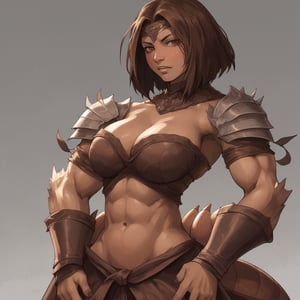 brown woman, strong warrior, defined and marked abdomen, sexy and short hair
