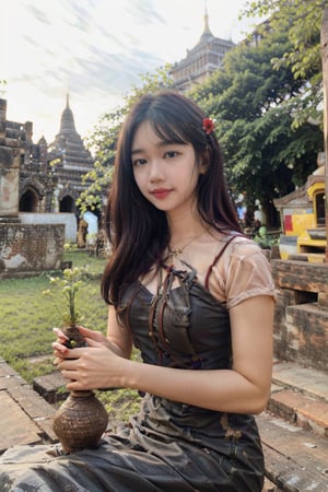 1girl,pagoda,((outdoors)),PrettyLadyxmcc,outdoors,holding_flower