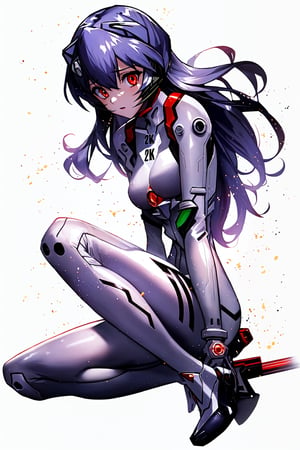 (8k, best quality, masterpiece:1.2),highly detailed,masterpiece,ultra-detailed,solo,1girl,(white background:1.5),(Delicate eyes),plugsuit, 1girl, star_\(sky\), long hair, hair, starry_sky, bodysuit, ayanami_rei, solo, night_sky, red_eyes, red_background, breasts, white_bodysuit, pilot_suit, lance_of_longinus, bangs, light_particles, interface_headset, souryuu_asuka_langley,,,,full body,