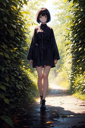 1girl, solo, full body, looking at viewer, nature background, bob cut, short hair