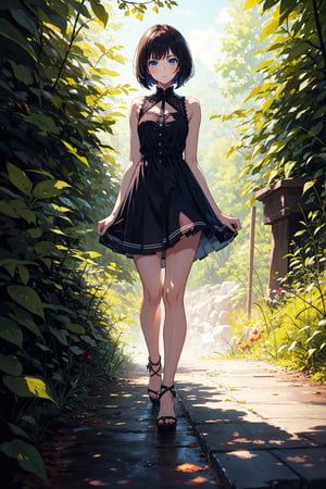 1girl, solo, full body, looking at viewer, nature background, bob cut, short hair, dress