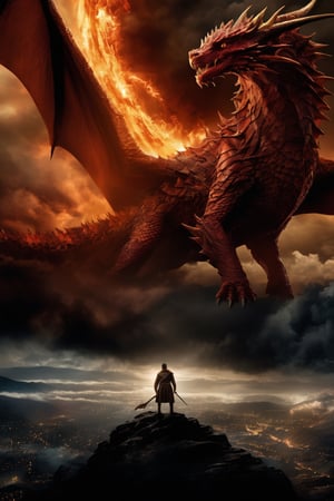  Smaug covers the sky in the scene and a small warrior at the bottom