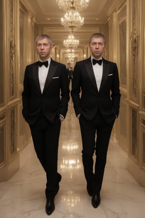 (masterpiece, profesional photo), men, identical twin brothers, Russo, Abramovich yong,  in fine clothes,  in night gala salon