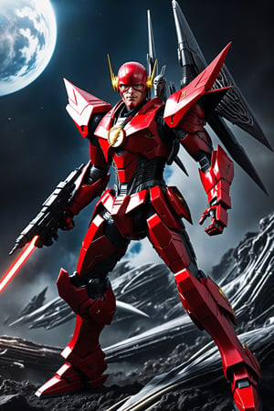 (The Flash:2.5) (as a Red Gundam:2.5), Fighting in  space with a beam saber (H.R. Giger's Art Style:3)