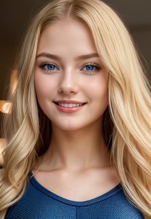 gorgeous picture of 1blonde 18 years old russian girl, beautiful big striking blue eyes, delicate black eyebrows, rosy cheeks, red lips, smiling face very white skin, long wavy golden hair cascading around her face and shoulders, detailed eyelashes, photorealistic style, perfectly focused, creamy smooth complexion, beautifully lit by soft diffused studio lights, extremely fine details, finely textured skin and hair full head to toe photo wearing sport leggings at gym