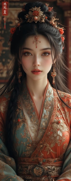 Best quality, masterpiece, ultra high res, (photorealistic:1.5), raw photo, (Masterpiece, Top Quality, Best Quality, Official Art, Beauty and Aesthetics: 1.2), 1girl, long black hair, Medusa wears a sleeveless, In a vibrant, ultra-realistic depiction, Diao Chan stands confidently in her Three Kingdoms dress-up attire, her bright smile radiating joy as she gazes directly at the viewer. Her striking features are set against a warm, HDR-lit backdrop, emphasizing her porcelain-like complexion and luscious locks. Framed from head to toe, her elegant figure is showcased in stunning detail, inviting the viewer to step into the captivating scene.,Eroflo,meidusha, KOLNB,forehead mark, high contrast, (grayscale:-1.5)