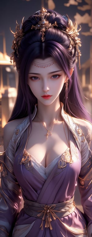 Best quality, masterpiece, ultra high res, (photorealistic:1.5), raw photo, (Masterpiece, Top Quality, Best Quality, Official Art, Beauty and Aesthetics: 1.2), 1girl, long black hair, Medusa wears a sleeveless, In a vibrant, ultra-realistic depiction, Diao Chan stands confidently in her Three Kingdoms dress-up attire, her bright smile radiating joy as she gazes directly at the viewer. Her striking features are set against a warm, HDR-lit backdrop, emphasizing her porcelain-like complexion and luscious locks. Framed from head to toe, her elegant figure is showcased in stunning detail, inviting the viewer to step into the captivating scene.,Eroflo,meidusha, KOLNB,forehead mark, high contrast, (grayscale:-1.5),云韵Flux-起风了,purple hair