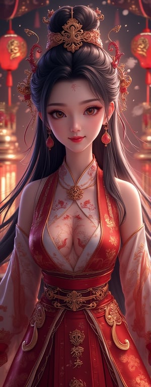 Best quality, masterpiece, ultra high res, (photorealistic:1.5), raw photo, (Masterpiece, Top Quality, Best Quality, Official Art, Beauty and Aesthetics: 1.2), 1girl, long black hair, Medusa wears a sleeveless, In a vibrant, ultra-realistic depiction, Diao Chan stands confidently in her Three Kingdoms dress-up attire, her bright smile radiating joy as she gazes directly at the viewer. Her striking features are set against a warm, HDR-lit backdrop, emphasizing her porcelain-like complexion and luscious locks. Framed from head to toe, her elegant figure is showcased in stunning detail, inviting the viewer to step into the captivating scene.,Eroflo,meidusha, KOLNB,forehead mark, high contrast, (grayscale:-1.5),云韵Flux-起风了,purple hair