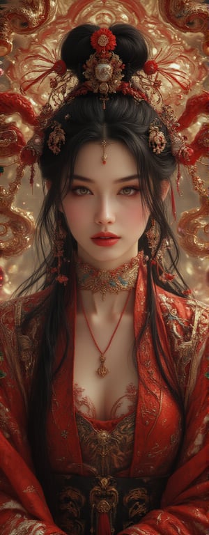 Best quality, masterpiece, ultra high res, (photorealistic:1.5), raw photo, (Masterpiece, Top Quality, Best Quality, Official Art, Beauty and Aesthetics: 1.2), 1girl, long black hair, Medusa wears a sleeveless, In a vibrant, ultra-realistic depiction, Diao Chan stands confidently in her Three Kingdoms dress-up attire, her bright smile radiating joy as she gazes directly at the viewer. Her striking features are set against a warm, HDR-lit backdrop, emphasizing her porcelain-like complexion and luscious locks. Framed from head to toe, her elegant figure is showcased in stunning detail, inviting the viewer to step into the captivating scene.,Eroflo,meidusha, KOLNB,forehead mark, high contrast, (grayscale:-1.5)