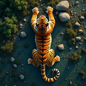 Top down satellite view of a tiger