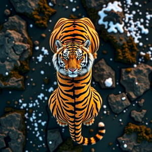 Top down satellite view of a tiger