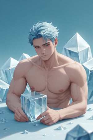 ice,score_9,hubgman,score_6_up,score_7_up,score_8_up, ice, man, blue_hair, ice body,