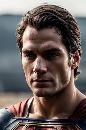 Photo of Henry cavill is superman , superhero, upper body,cinematic, movie, grain movie (2020s), building destroyed , realistic , (8k, RAW photo, best quality, masterpiece:1.2), (realistic, photo-realistic:1.33), best quality, detailed eyes blue, cute,natural lighting, depth of field, film grain, wrinkled skin, sharp, 