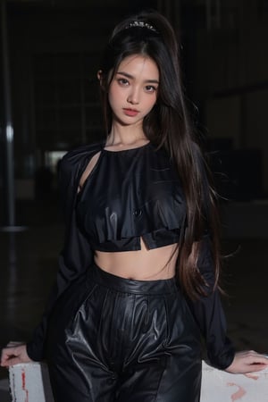 4k,best quality,masterpiece,20yo 1girl,(black suit and pants, alluring smile, head ornaments 

(Beautiful and detailed eyes),
Detailed face, detailed eyes, double eyelids ,thin face, real hands, muscular fit body, semi visible abs, ((short hair with long locks:1.2)), black hair, aurora background, painted brush ink background


real person, color splash style photo,
