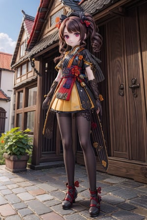 Chiori_Impact, outdoor, full_body, stands in Mondstadt, show me your swords,