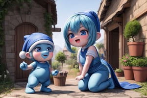 little keqingdef as (Smurfs), show yourself as (Smurfs), show me your (Smurfs costume), creating an atmosphere in (Smurf Village), creating an atmosphere at (Smurf Village), show yourself as Smurf, (Grouchy Smurf), (Sasette), (Brainy Smurf), (Papa Smurf), (Clumsy Smurf), (Hauie), (Hefty Smurf),