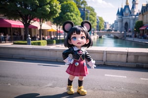 little candacedef as (Disney's Mickey Mouse), (masterpiece), best quality, HDR, 32k UHD, Ultra realistic, highres, highly detailed, ultra_hd, high resolution, ultra_detailed, hyper realistic, extemely detailed background, detailed_background, complex_background, depth_of_field, extremely detailed and complex, outdoor, little Disney's Micky Mouse at Disney Land Paris,