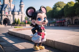 little candacedef as (Disney's Mickey Mouse), (masterpiece), best quality, HDR, 32k UHD, Ultra realistic, highres, highly detailed, ultra_hd, high resolution, ultra_detailed, hyper realistic, extemely detailed background, detailed_background, complex_background, depth_of_field, extremely detailed and complex, outdoor, little Disney's Micky Mouse at Disney Land Paris,