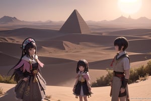 Here's a high-quality, coherent, stable diffusion prompt based on your input:

A majestic pyramid rises from the scorching desert landscape, its towering structure bathed in warm golden light as YunjinDef stands at its foot, papyrus treasure map unfolded and eyes scanning the entrance for hidden traps or ancient guardians. The sun casts long shadows across the dusty terrain, framing the scene with a sense of adventure and discovery. In the distance, the labyrinthine corridors and treacherous chambers within beckon, secrets of the pharaohs waiting to be unearthed in the golden light and desert sand.