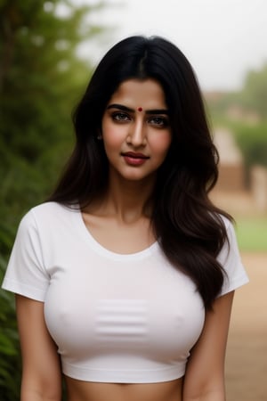 there is a woman sona young beautiful Indian woman in modern look features like Katrina Kaif. skin tone white,wearing a white t-shirt standing looking into the camera. portrait causal ,Realism,Portrait,
Raw photo
