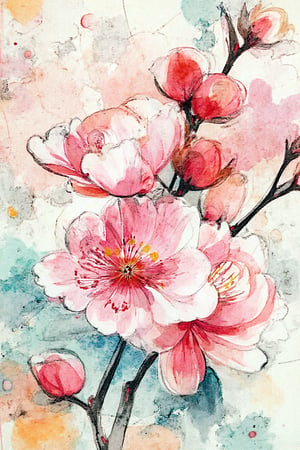 "Generate a close-up image with the best watercolor art drawing algorithms, featuring extreme definition and exquisite craftsmanship. Create a beautiful, brilliant masterpiece of spring blossoms with colorful harmony. The image should be classical in style, using bright colors, with blurry outlines and a variety of small details in the background. Focus on ultra-high quality, detailed post-processing, with exquisite craftsmanship, like a finely crafted sticker. The image should evoke a sense of spring with intricate details, inspired by the style of the old masters. The final result should be hyper-detailed, featuring both beautiful and exquisite craftsmanship with a hint of 3D V-ray-like rendering for added realism.",LeJardinDesPlantes