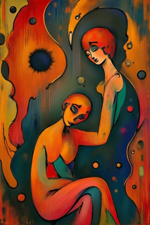 "Create a painting in the style of synthetism, Émile Bernard, and Paul Sérusier. Feature a beautiful woman and her child, the aesthetic considerations of line, color, and form, and emphasize figurative art. Use fully saturated colors."