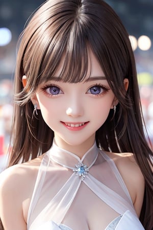 
sparkling clear attractive large eyes, 
cheerful smile,
very loli face,  
very beautiful loli girl,  

f1 grid girl costume,
detailed beautiful eyes,
very long straight light brown hair,
super smooth  and very silky hair, 
white fair skin,
long see-through bangs