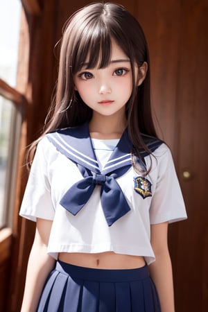 
Angelic Very beautiful cute girl, 
(very pretty cute girl:1.2),
(large eyes:1.3),
(clear-eyed:1.2),
small straight nose,
small mouth,
(v-line jaw:1.1),
Beautiful detailed eyes, 
Detailed double eyelids, 
(dark blue sailor high school uniform:1.2),
(dark blue pleated skirt:1),
(realistic photograph:1)
