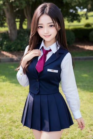 professional portrait ,
dark blue sailor school uniforms, 
super cute loli face, 
very beautiful cute girl,
(sparkling clear attractive large eyes:1.1), cheerful smile ,
16 yo, 
long straight hair, 
super smooth and very silky hair,
realistic photgraph