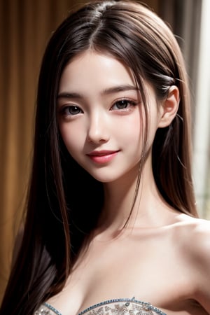 Angelic Very beautiful pretty girl, 
(very pretty girl:1.2),
(large eyes:1.3),
(clear-eyed:1.2),
small straight nose,
small mouth,
round face,
(v-line jaw:1.1),
Beautiful detailed eyes, 
Detailed double eyelids, 
(smiling:1.2),
(15 yo:1.1)
