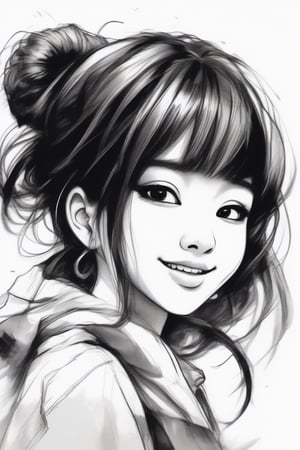 ink art, a beautiful asian girl, anime style, long hear, smiling with style, dynamic poses, ultra colorfull, white background, details, clean, masterpiece