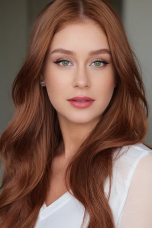 Realistic RAW photo of marinarb, reddish brown hair, realistic face, makeup, lipstick, detailed skin texture