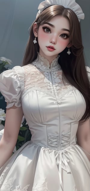 1girl,nsfw, lace porn dress, blush,iu,1 girl,jennie,jennie blackpink, see-through lace,big breasts,((((only wear white maid_dress)))), simple background,z1l4,n0t,milf
