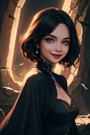 women,  beautiful face, smiling, dark witch,cinematic .masterpiece high res ,detailed, 4k, 