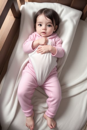 **Footie:** A newborn baby wrapped snugly in a footie onesie, lying on a soft, white blanket in a cozy nursery setting with gentle, diffused lighting.

