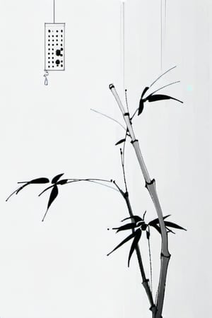 simple background, white background, monochrome, comic, no humans, spot color, bamboo, tanabata