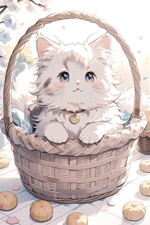 small fluffy white fluffy cat in a basket

,cute,anime,mix,pastel