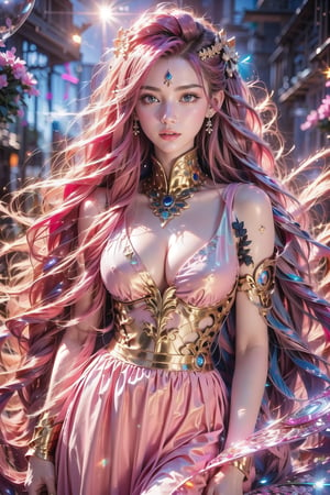 Pink Lady, Barbie style. Thin hourglass frames, sparkling deep blue sapphire eyes, ((long flowing pink hair)), fair skin, prom dress, wearing pink prom dress, at prom, pink dress, princess, princess dress, glitter bright eyes 01
