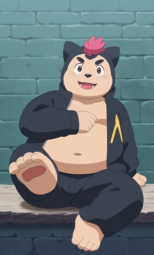 male,solo,foot,hat,roy_anipoke,overweight, two-tone hair, black and pink hair,roy,bbm Snorlax