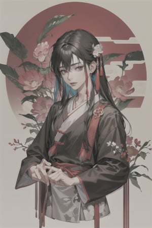 kamisato ayato, traditional chinese ancient custom, long black hair