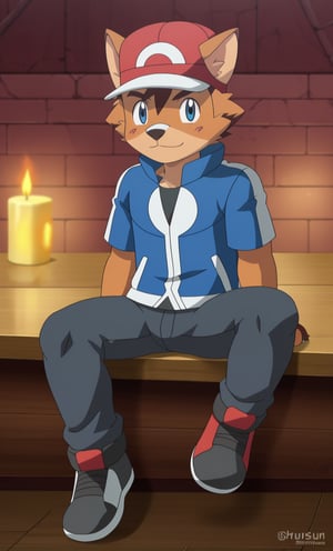 male,solo ,,foot,XY_2,,ash,hat,（rockruff:0.2)